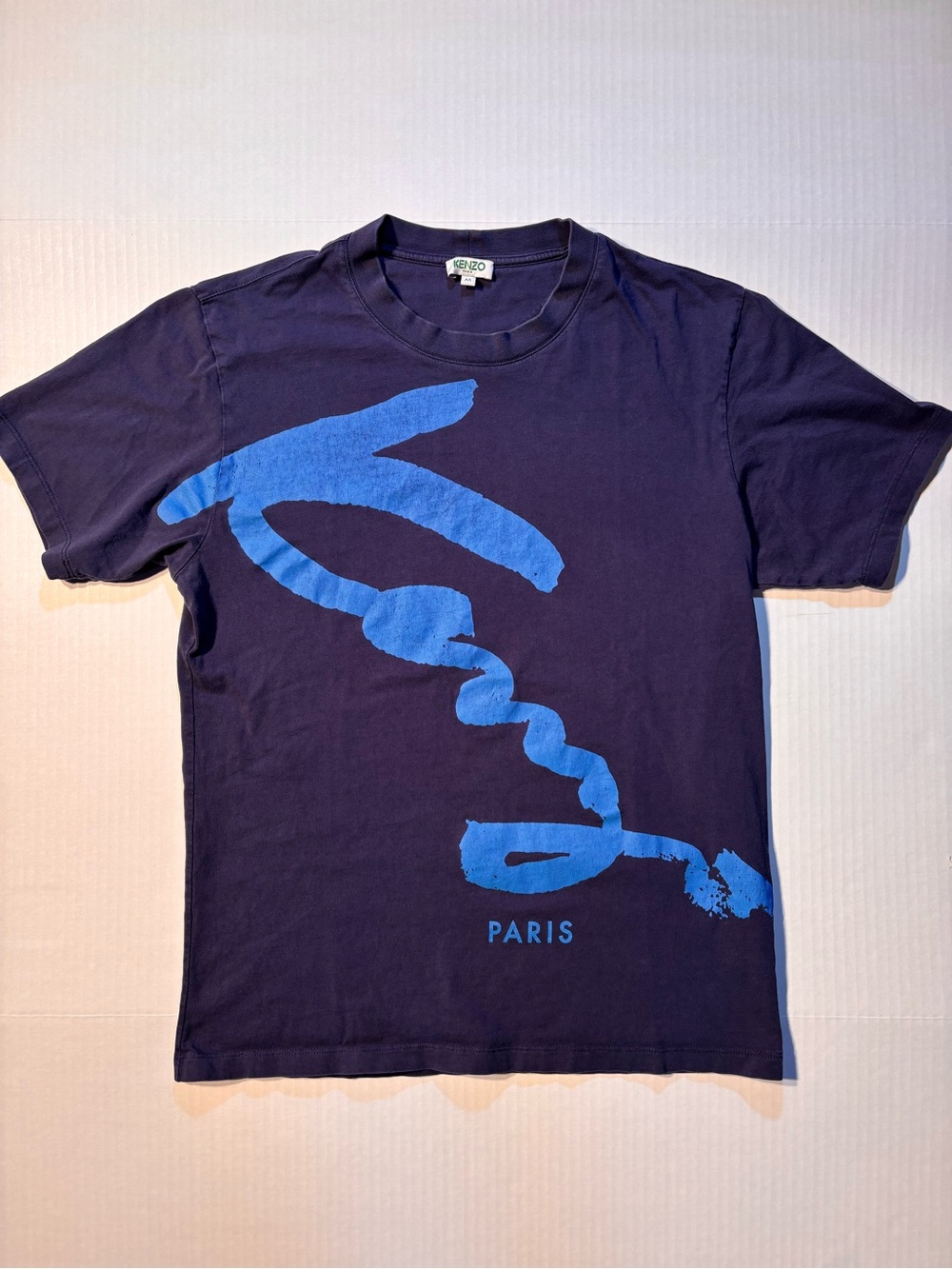 KENZO Paris Signature Spell Out Designer Blue T-shirt Men’s Sz Medium